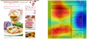 Browneyedbaker.com from Food and Drink class (left) and network's attention on the Foods used in the design (right)